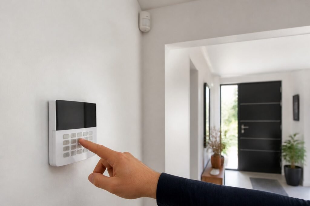 Mise en service d'une alarme depuis le clavier mural de l'entrée