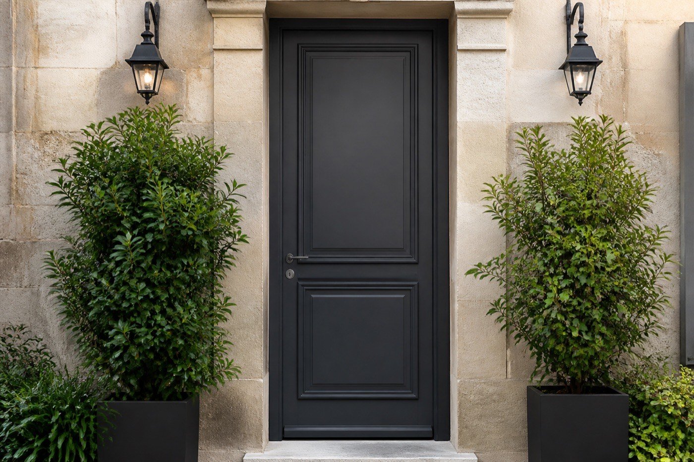 Porte d'entrée blindée gris anthracite avec cadre renforcé